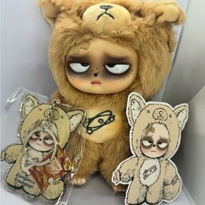 Sleepless Grumpipi Cute Brown Plush Doll with Keychain and Sticker